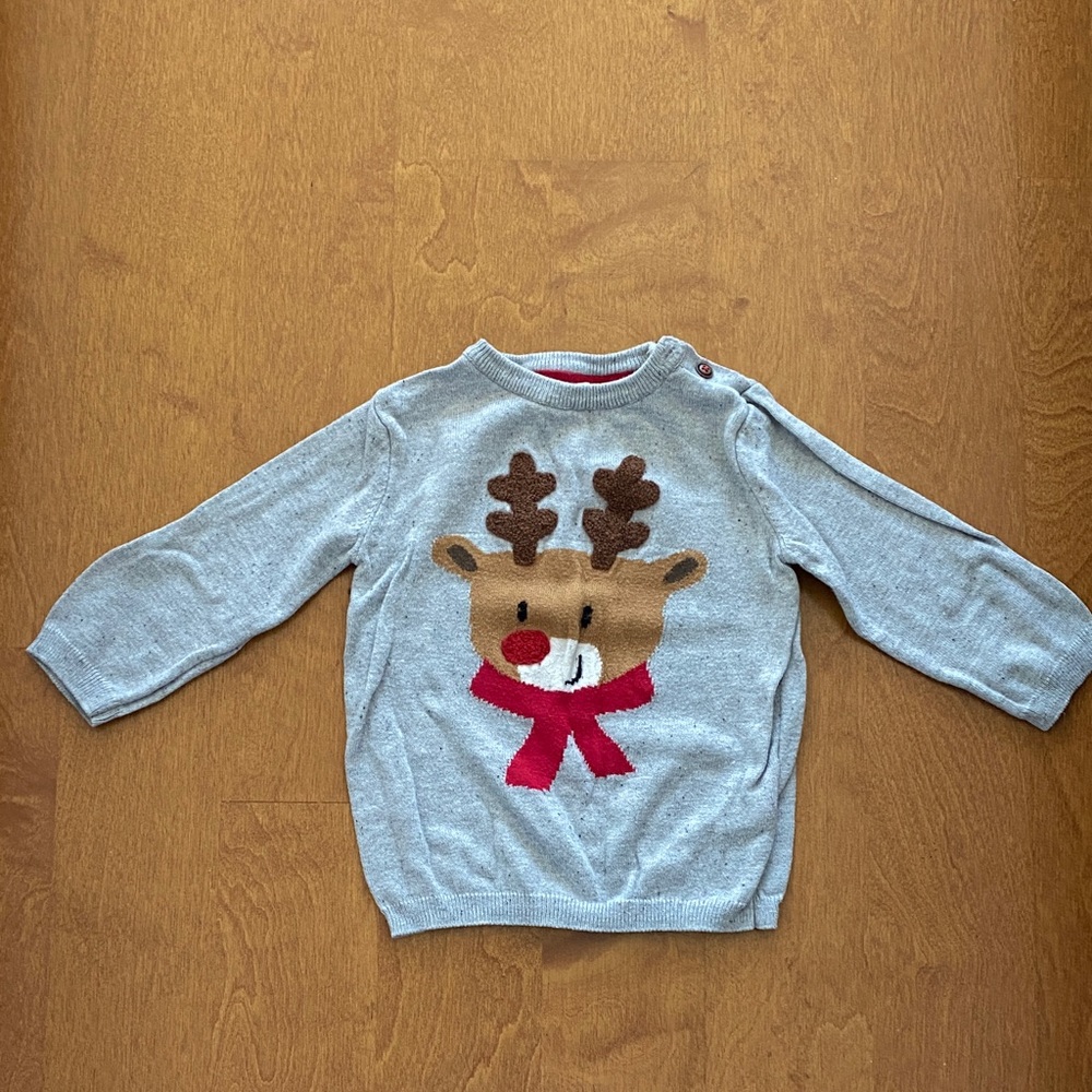 H&M Light Gray Kids Sweater with Reindeer Design